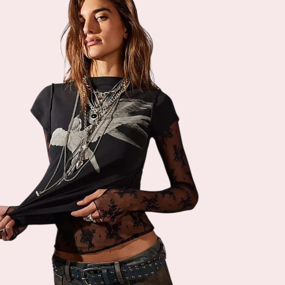 Ragabond for Free People Birds in Flight Tee in Black S - Picture 5 of 8